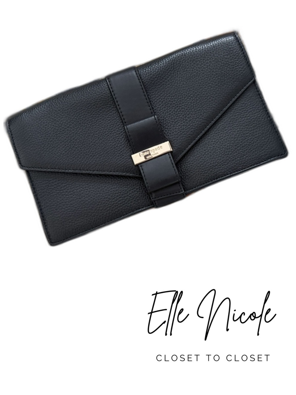 Kate Spade ♠️ Black Pebbled Leather clutch with Gold-Tone Lock